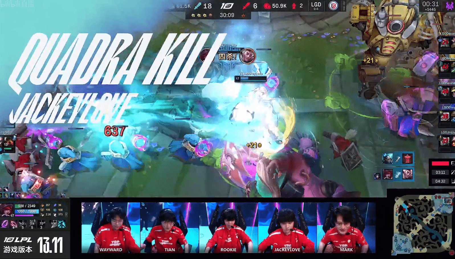 LOL-LPL：阿水霞团战怒砍四杀，TES 2-0战胜LGD拿到六连胜插图